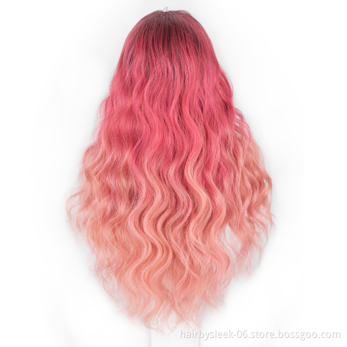 Different hair styles in pink super long straight deep body wave braid ombre color Wigs synthetic hair headband wig for woman